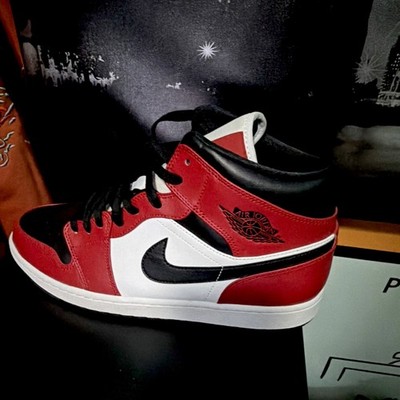 Jordan Air Jordan 1 Mid Chicago Red Black White Leather Basketball Sneakers