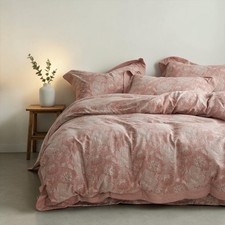 NEW Anthropologie Pink Floral Cotton Boho King Size Bedding Duvet Sham Set