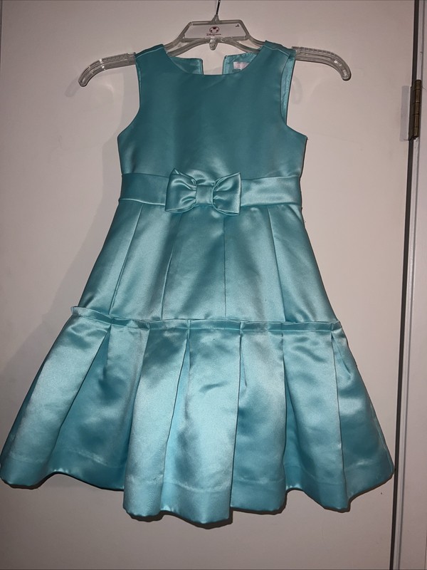 Used Girls Janie And Jack High Tea Holiday  Teal Pleats Sz 5 Lined Formal