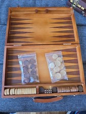 Large Backgammon Set Wood Chips & Wood Case 2...
