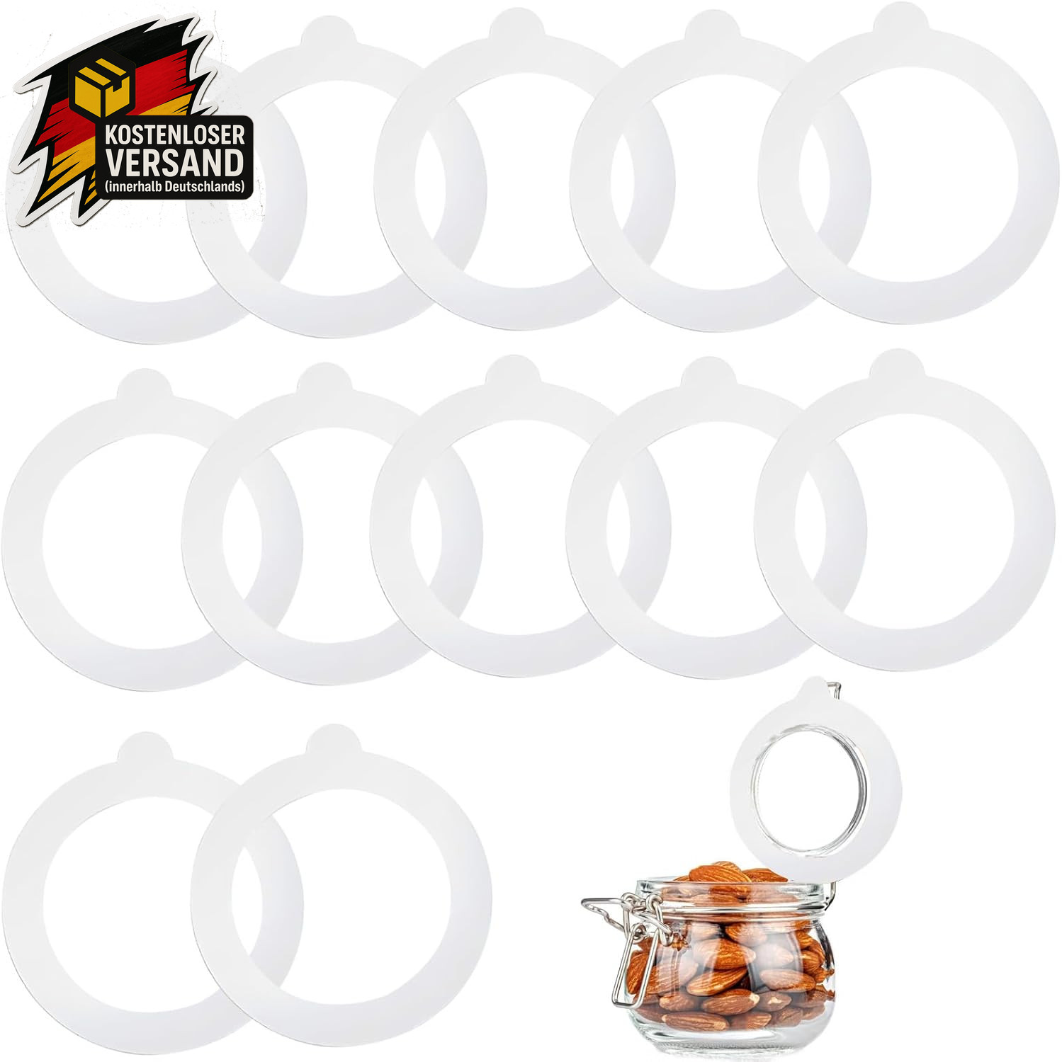 Silikon Dichtungen für Einmachgläser 12er Set, 9,5cm, lebensmittelecht, Ersatz