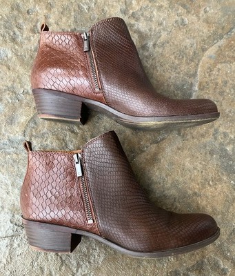 LUCKY BRAND Snake Leather Boots 10 M Brown Basel Western Ankle Bootie Festival