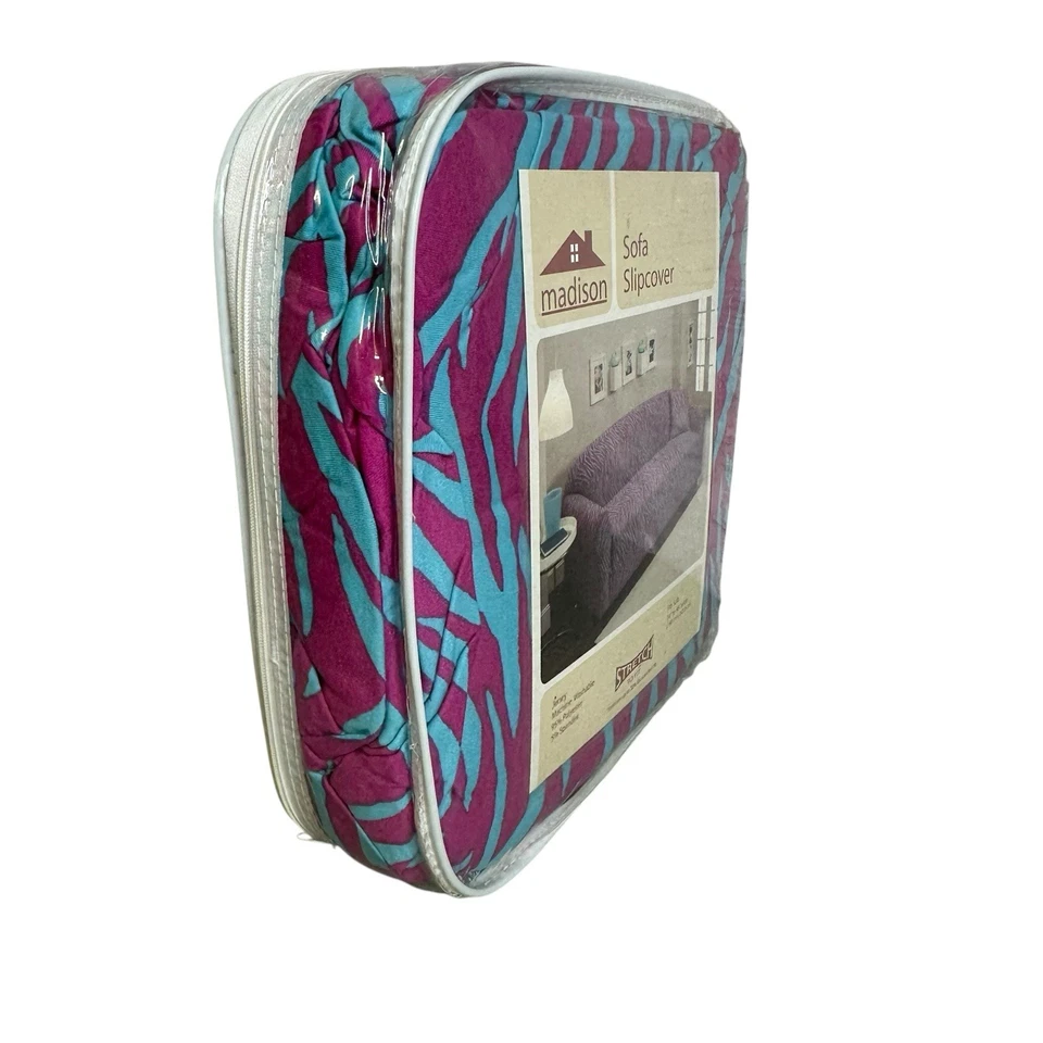 Funda para sofá Madison Jersey cebra rosa y azul se adapta a 74 pulgadas a 96 pulgadas nueva Foto 2 de 4