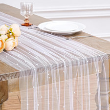 White Pearl Table Runner Tulle: 10Ft Pearl Kitchen Linen 29X120 Inch Sheer Gauze