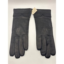 Vintage Black Kid Leather Woman's Gloves Size 7 1/2 Lined Elegant Dressy Driving