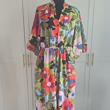 52seven Multicolor Floral Collared Button Front Half Sleeve Maxi Dress PL