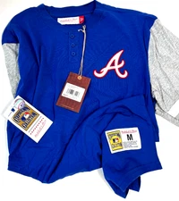 Atlanta Braves MLB Mitchell & Ness Cooperstown NEW Medium Henley/Jersey~Blue