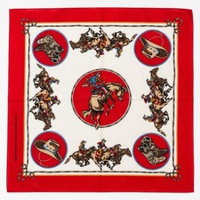 Vintage Western Cowboy Scarf USA Rodeo Horse Boots Bandana Red 50/50 21  Square