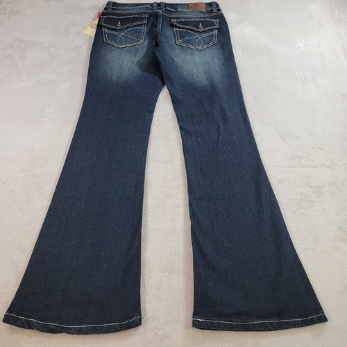 Paris Blues Jeans JR 9 Blue Bootcut Flare Dark Wash Low Rise Back Flap Pockets - Picture 2 of 20
