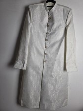 Mens White Brocade Indian Sherwani Kurta Wedding Size Small 40