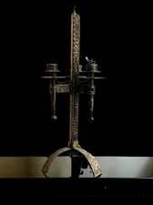 Lampe art deco vintage tripode fer forgé ferronnerie d'art signée