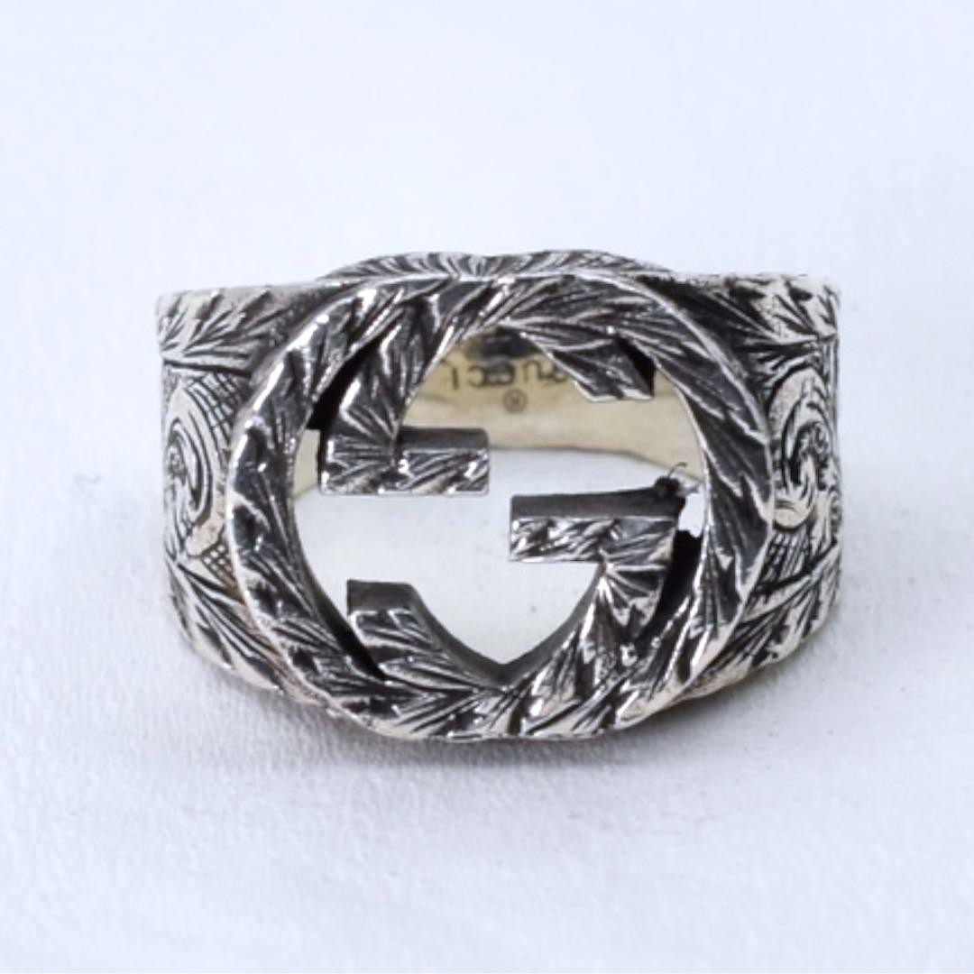 【Gucci】 正規品★ Interlocking G Engraved Ring Silver Gucci G Interlocking Ring Silver 925 US5.25 Engraved Jewelry