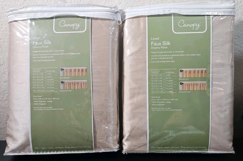 New - 2 Canopy Lined Faux Silk Drapery Panel. Color - Straw. Hangs 2 Ways. 54×63 - Image 2 of 4