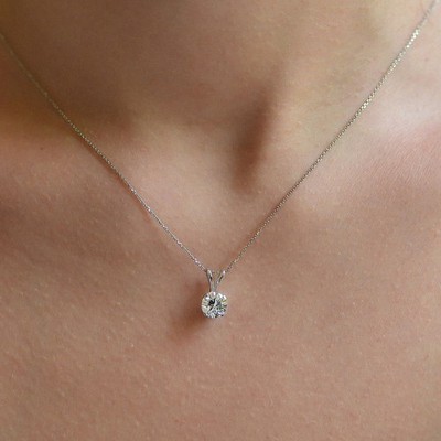 1/2 Karat funkelnder runder Solitär Diamant Anhänger Halskette F/VS2 14K Weißgold