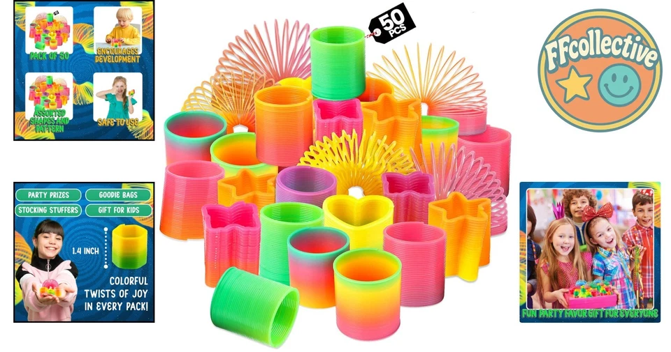 50 Assorted Neon Rainbow Spring Toys - Perfect Kids Party Goodie Bag Fillers - Image 2 of 4
