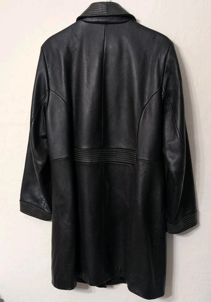 Abrigo de cuero negro para mujer Liz Claiborne punto blanco cremallera forrado frontal talla XL Foto 3 de 4