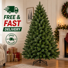 Artificial Christmas Tree 5FT 6FT 7FT 580-1200 Tips Bushy Green Xmas Tree