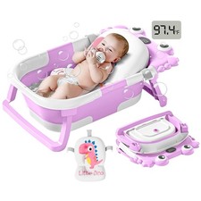 Collapsible Baby Bathtub for Infants to Toddler with Real-time Temp Monitor F...