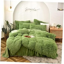 Fluffy Duvet Cover Set Size Green Ultra Soft Shaggy Fluffy Full Avocado Green