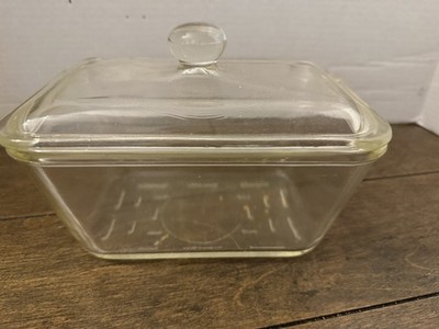 Vintage Glasbake 805 1.5 QT Loaf Pan Lid Knob Refrigerator Dish Clear Glassbake