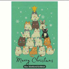 Festive Cat Christmas Tree Garden Flag-Double-Sided-12x18in-Quality Linen Blend