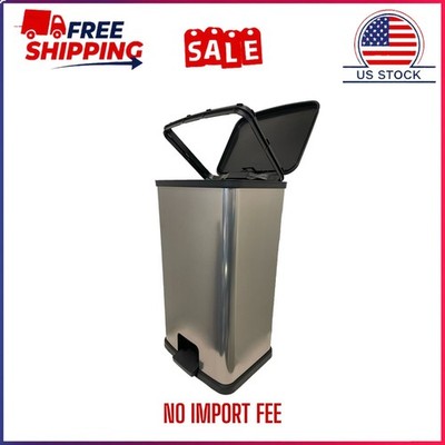 13.2 Gallon Trash Can. Plastic Rectangular Step Kitchen Trash Can, Silver