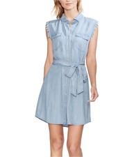 Vince Camuto Womens Tie-Waist Shirt Dress, Blue, X-Large