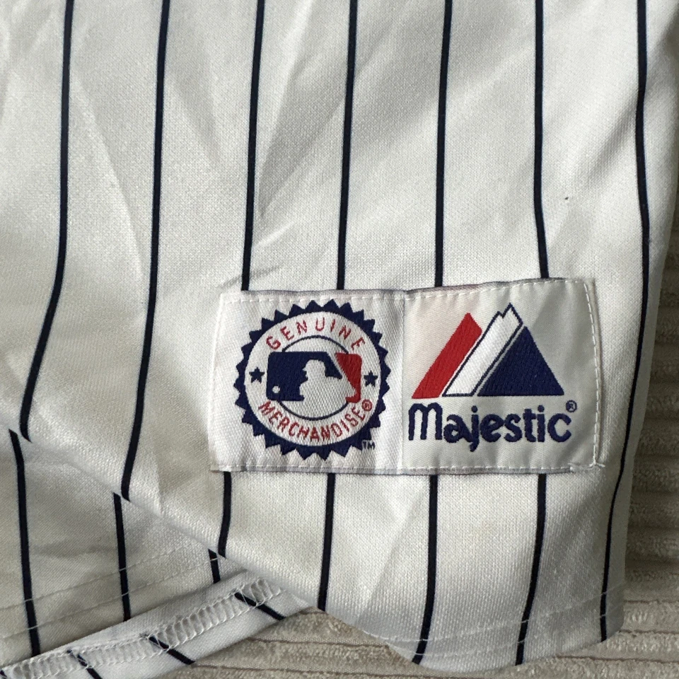 Majestic New York Yankees White Pin Stripe Jersey Johnny Damon 18 Men’s XL - Image 2 of 4