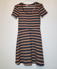 Bluenotes Women's Sz S Multicolor Striped Shirt Dress Button Front Short Sleeve