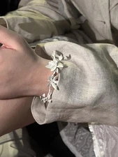 Jasmine Flower Bangle Bracelet Adjustable Open White Fired Handmade Jewelry