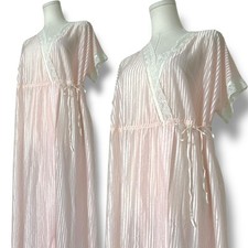 Vintage Pink Sheer Wrap Tie Nightgown Robe Cottagecore Fairycore Size S .202