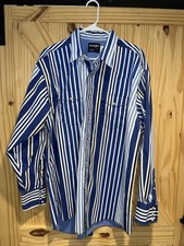 Vtg Wrangler Brushpopper Shirt 18x35 XLT Western Rodeo Cowboy Black Blue 90s