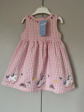 Jojo Maman Bebe Pink Check Dress Age 12-18 Months Unicorn Embroidered Cute NEW