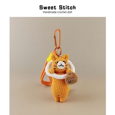 Handmade Crocheted Commuter Cat Charm Orange/Grey Bag Pendant Cute Daily Gift