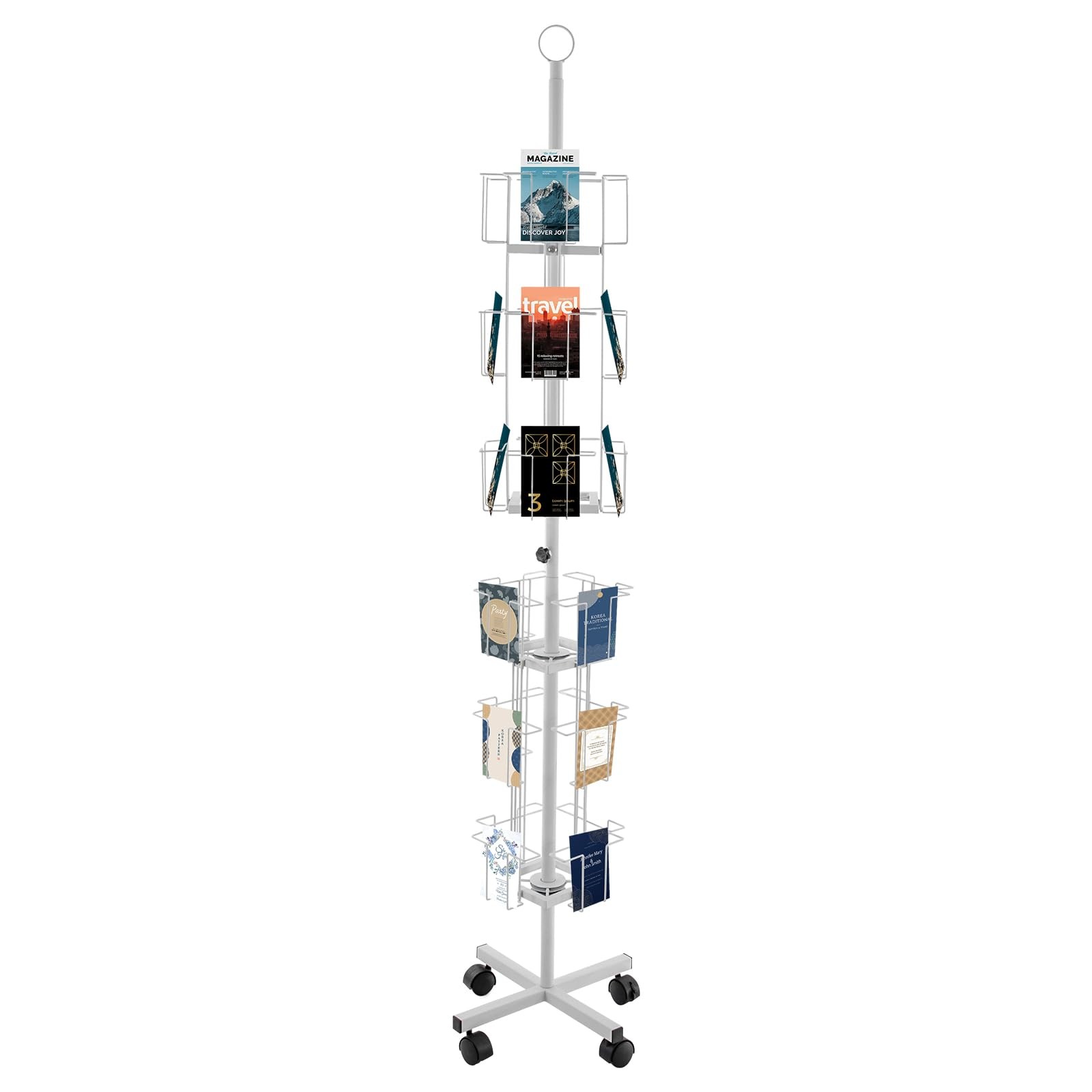 Greeting Cards Display Rack,24-Pocket Rotating Postcard Stand with 4 Wheel Brake