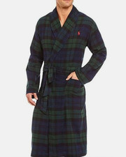 Polo Ralph Lauren Tartan Green Plaid Flannel Robe Men's S/M Cotton Loungewear