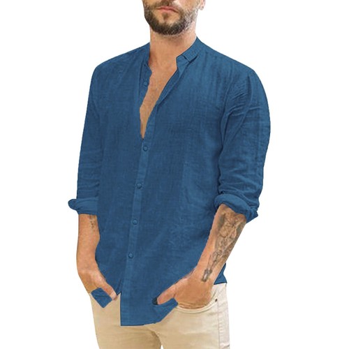 T-shirt girocollo uomo spiaggia top maglietta regular aderente bottoni cotone - Foto 1 di 23