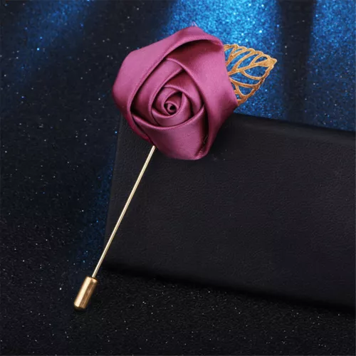 Mens Rose Brooch Flower Brooch Boutonniere Suit Lapel Wedding Pin Tassel Chain - Picture 67 of 95