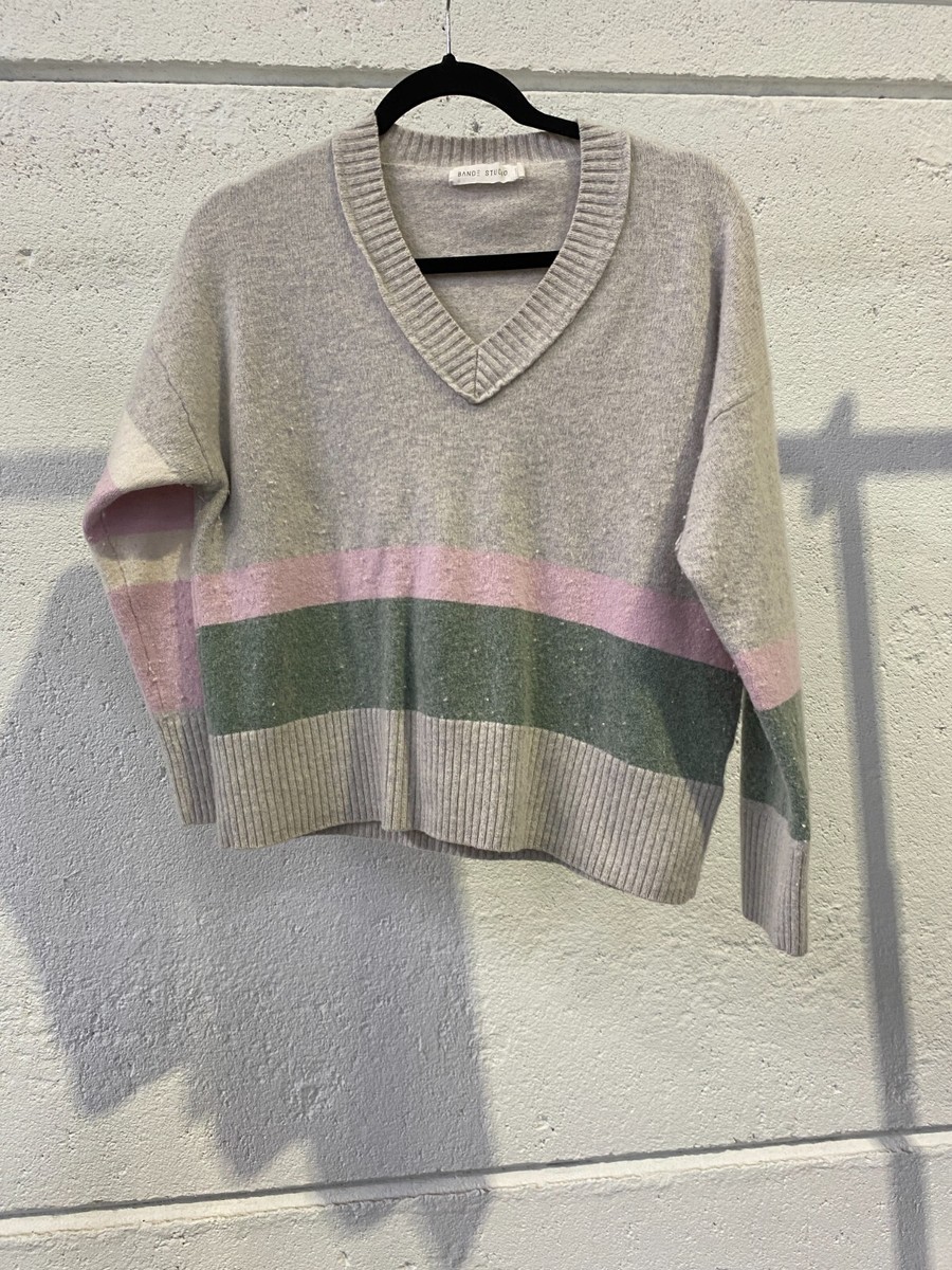 BANDE STUDIO Colour Block V Neck Knit Wool Blend Size 12 AU Pre Owned View 4