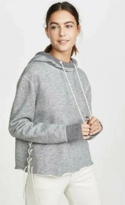 NWT Rag & Bone Amelia Lace Up Hoodie Cropped Sweatshirt, Size Large, Gray