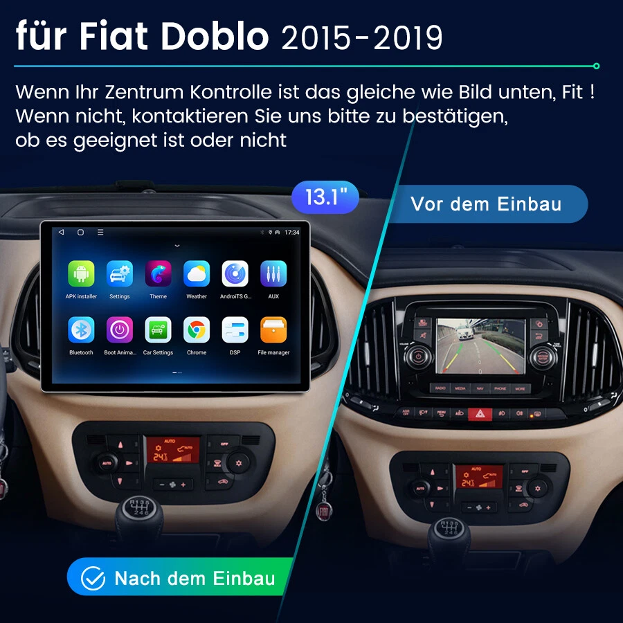 2+64GB Android 14 Autoradio Navi Wireless Carplay GPS für Fiat Doblo 2015-2019 - Bild 2 von 4
