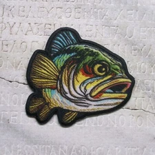 LARGE MOUTH BASS PATCH iron-on FISHING FISH largemouth NOVELTY GIFT