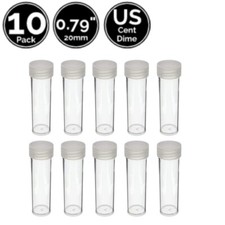 10 Pack 0.79 IN 20 mm Coin Round Tube Holders w/Screw Lid Storage 4 US Cent Dime