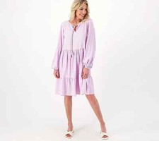 Destination 365 Printed V-Neck Tiered Dress-Fragrant Lilac-Small A607279 NEW