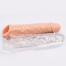 Men-Condom Extender Enlarger Sheath Bigger Penis Girth Enhancer Realistic Sleeve