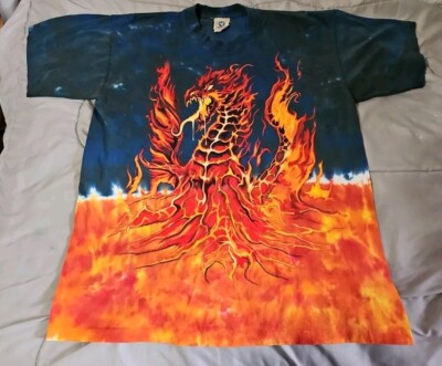 Vintage 2004 Liquid Blue Fire Dragon Shirt Tie Dye Shirt Large 