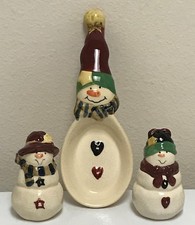 Vigor Christmas Snowman Salt Pepper Shakers & Spoon Rest 3pc Set