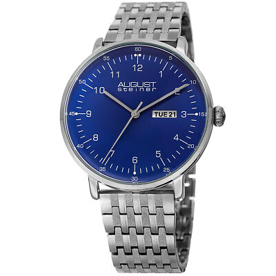 Men's August Steiner AS8215SSBU Quartz Date Steel Double Folding Bracelet Watch
