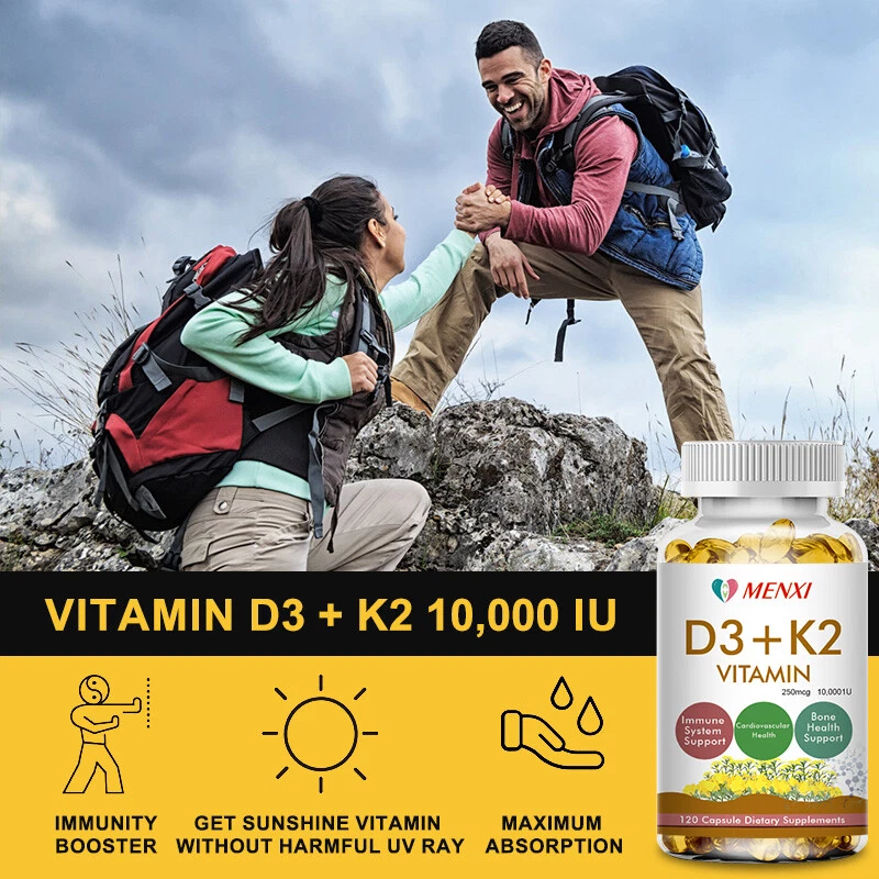 (2 Bottles) Vitamin K2 (MK7) D3 10000 IU Supplement, BioPerine Capsules, Immune - Image 3 of 4
