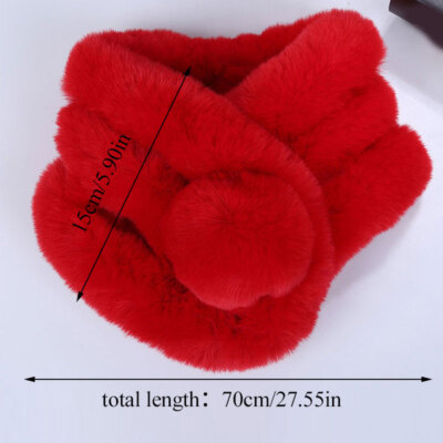 Winter Women Thicken Faux Fur Scarf Neck Warm Fluffy Pom Wrap